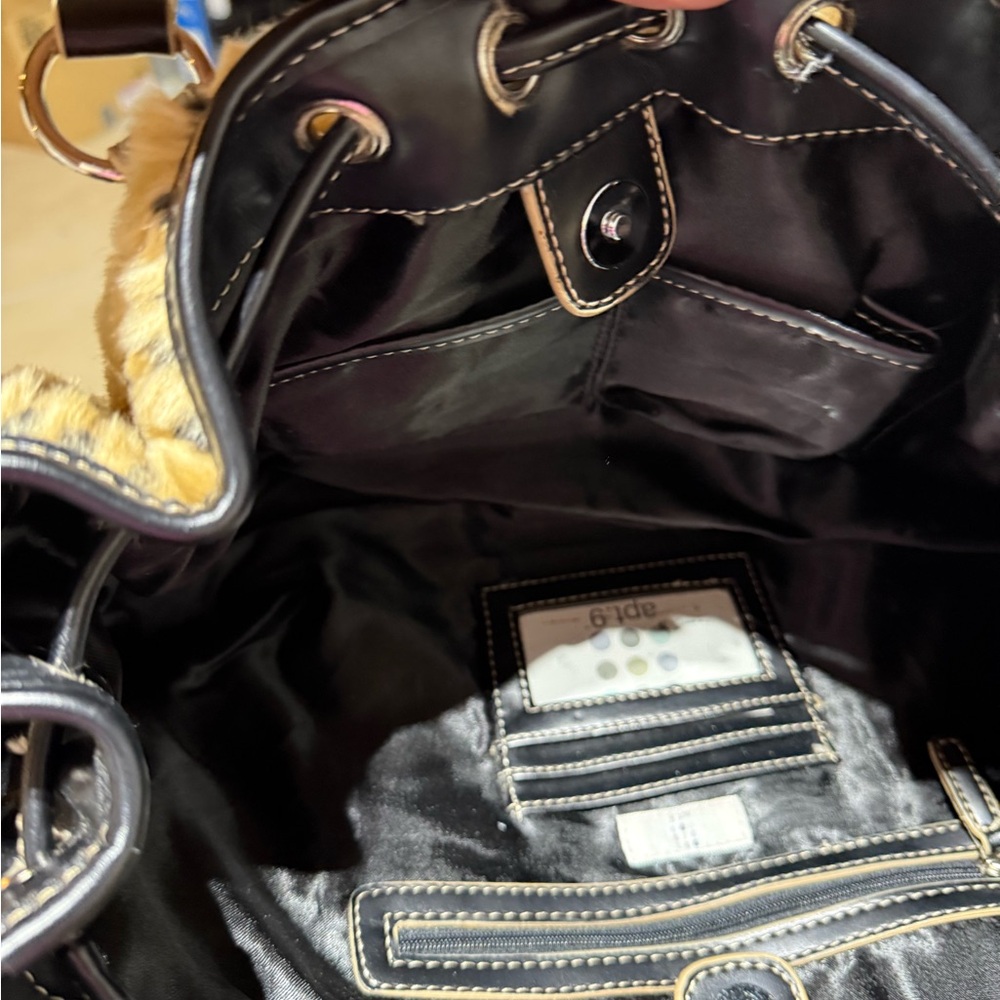 Apt. 9 Faux Leopard Print Satchel with Black Trim and Gold Charm - Picture 12 of 16